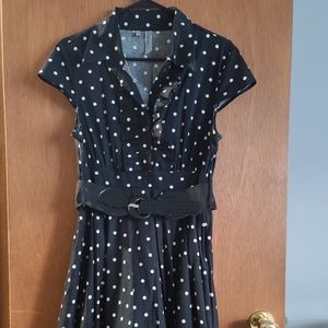 Ruffle Black Dress W/White Polka-dots